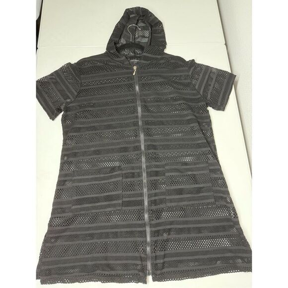 Club Z Collection Lace Hooded Beach Dress Zippered Swim Cover Up Sz L Pockets - Picture 4 of 9